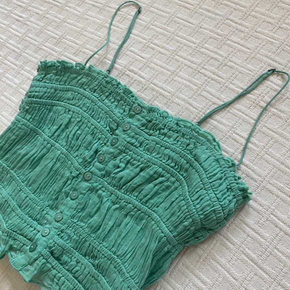Free People green ruffle tank top. - Picture 3 of 8